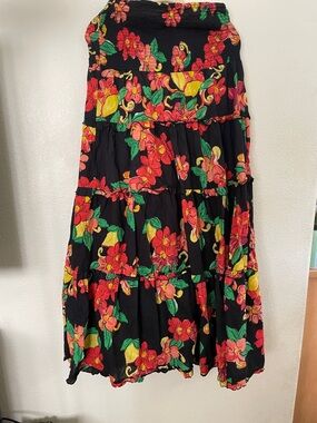 Modaposa Floral Tiered Black strapless Maxi dress elastic top beach M 15x45